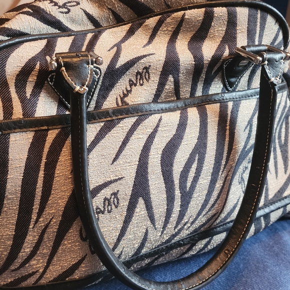 Guess Zebra-Print Satchel in Black and Cream - Picture 3 of 9